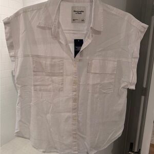 Abercrombie & Fitch White Linen Blend Button Down Shirt